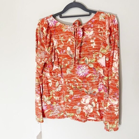 NEW‎ Lauren Conrad orange floral long sleeve flowy casual top - Small - Picture 3 of 9